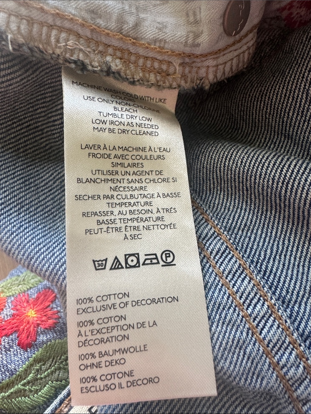 Free People We The Free Willow Floral Embroidered Jean Retrograde Blue Size 25 - Picture 13 of 16